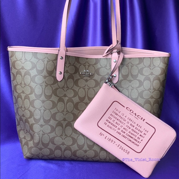 ▪️COACH▪️Petal Khaki Reversible City Tote & Pouch - Picture 2 of 7